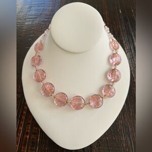 Guardian Artisan Pink Crackle Glass Bead Choker Necklace 14” Gold Foil Beads